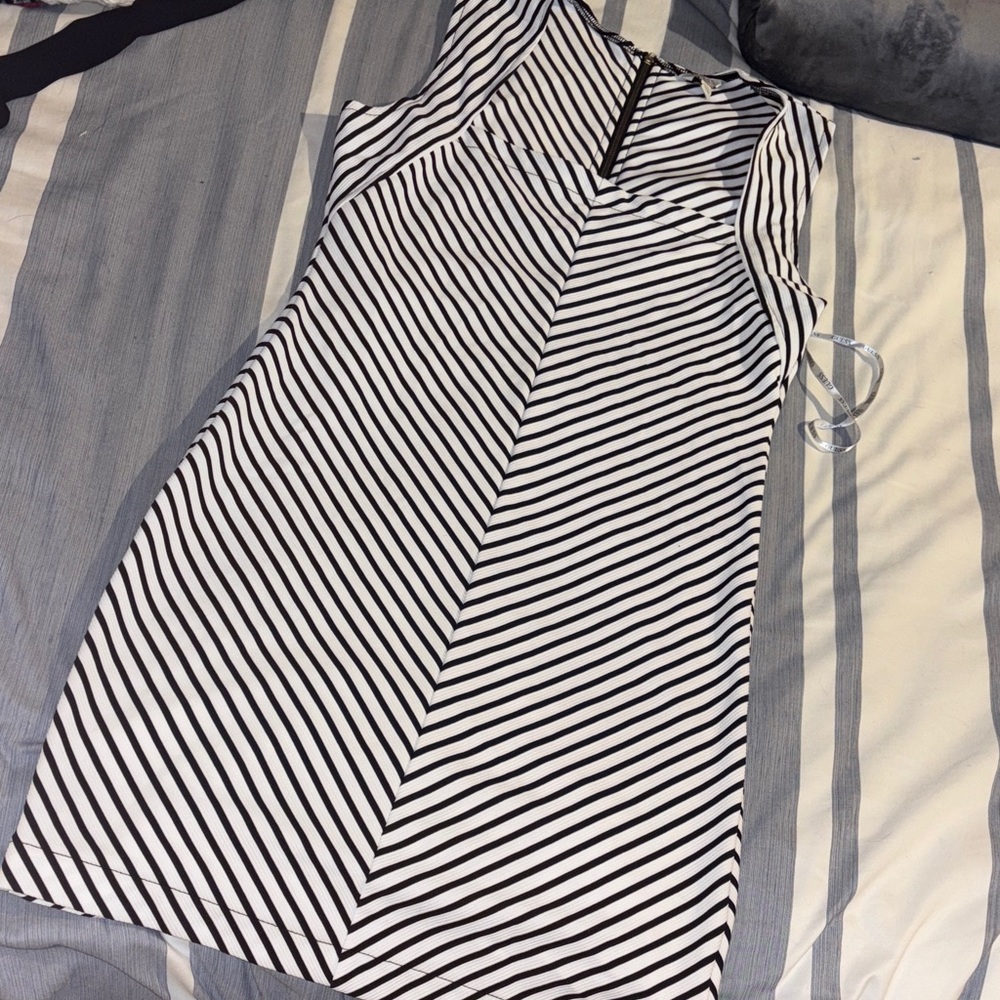 Guess Black and White Striped Mini Dress